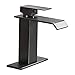 BWE Oil Rubbed Bronze Bathroom Faucet Modern Waterfall Single Hole Bathroom Sink Faucet Parts Square Spout Bath Lavatory Vanity and Supply Hose Single Handle