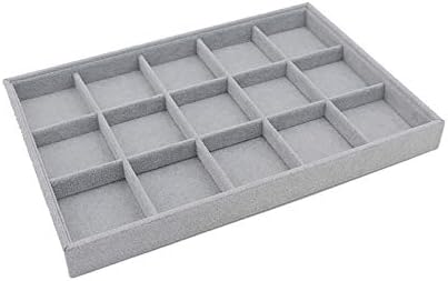 PolmartStackable 15-Grid Jewelry Organizer/Storage/Display Trays, Gray Velvet (2-Pack)