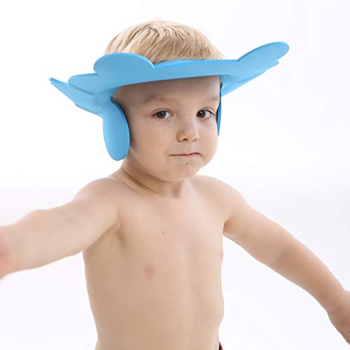 Baby Shampoo Shower Bathing Cap, Adjustable Shower Cap Kids, Infants Soft Protection Funny Safety Visor Cap for Toddler Children (Blue) - Thumbnail 3