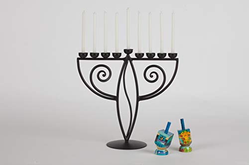 RTZEN Judaica - Wave-Style Hanukkah Menorah, Handmade, 9 Iron Cups, Israel Décor, for All 8 Nights of Chanukah,(Black)