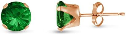 Cloverlon Rose golden Plated Silver-tone Stud Earrings - Round Emerald Green CZ - May Birthstone