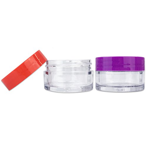 Beauticom 20G/20ML Clear Round Sample Jar Containers with Mixed Color Lids (Red, Green, Purple, Blue) for Lotion, Creams, Toners, Lip Balms, Cosmetic, Makeup - BPA Free (4 Packs (48 Pieces))
