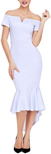 Arainlo Ladies Off The Shoulder Club High Low Mermaid Bodycon Midi Evening Dress For Party White Large