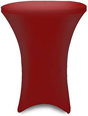 36 Inch Linen Spandex Fitted Stretchable Round Tablecloth for Cocktail Table, 36 By 42 Inch, Dark Red