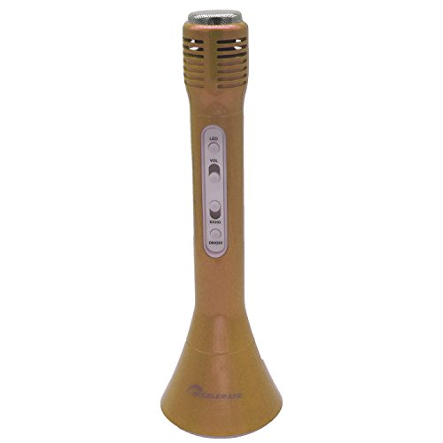 Light-Up Wireless Bluetooth Portable Karaoke Microphone & Speaker w/ Auxiliary Input,For Iphone,Android,Samsung,Ipad, Gold