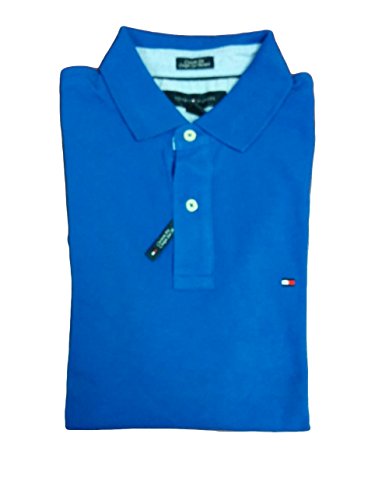 Tommy Hilfiger Mens Custom Fit Solid Color Polo Shirt -Ocean Blue M
