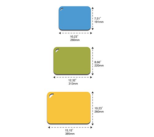 DELIGHT Flexible TPU Cutting Board with Stand, Dishwasher Safe, BPA-Free, FDA approval material, Heat and Cut Resistant, Anti-bacterial, Set of 3, Green, Yellow, Sky Blue