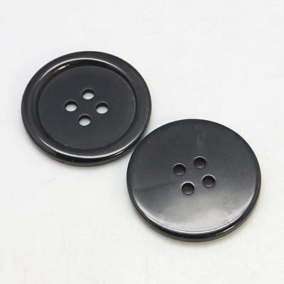 25 Black 34mm Round Ridge Resin 4 Hole Sewing Crafts Scrapbooking Cardmaking Bling Buttons (Black, 34mm)