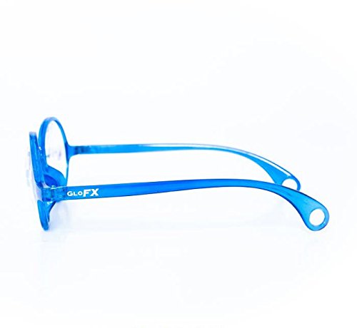 GloFX Transparent Blue Kaleidoscope Glasses - Rainbow Bug Eye - Flat Back