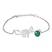 ♥Christmas Gifts♥925 Sterling Silver Bracelet with Amazonite Cat Playing Balls Adjustable Kitten Bracelets with Chain length 6.5''-7.6'', Handmade Unique Jewelry Gift for Little Girls Teen Girls Women
