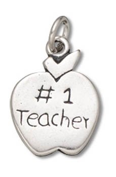 Sterling Silver No 1 Teacher Apple Charm Pendant (16 x 12 mm)