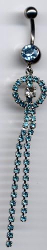 Body Fashion Belly Ring Diamond Long Dangle Navel Ring with Cz Stones 14g Belly Piercing with Surgical Steel Bar (Blue)