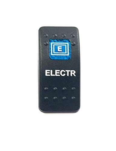 Euro Rocker Switch Cover with Text, Black with Blue Lens. Contura II, Fits Carling, Cole Hersee, Blue seas