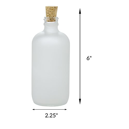 8 oz Frosted Clear Glass Boston Round Bottle with Cork Stopper Closure (2 Pack) + Labels