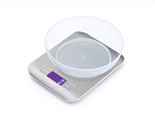 Digitl Food Scale, Jimlam 11lb/5Kg Kitchen Food Weight Scale With LCD Display Tare Auto Off Function For Baking & Cooking & Diet Control Stainless Steel(Batteries Included) - Thumbnail 2