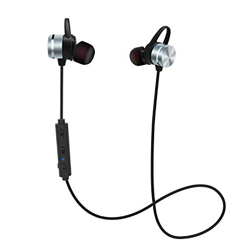 Sport Bluetooth Earphones, Stereo Wireless Magnetic IPX6 Sweatproof in-Ear Earbud Headphones for Running with Mic, CVC 6.0 Noise Cancelling, APTX, 8H (Gray)