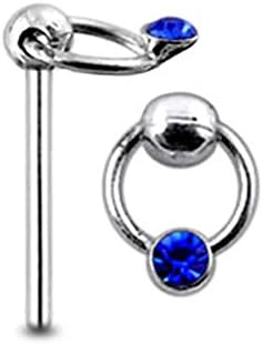 Dark Blue Gem Moving on Ring Sterling Silver Straight Nose pin Body jewelry