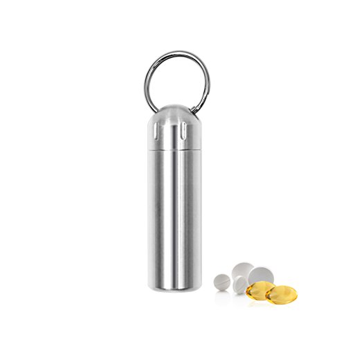 SHD Pill Box Keychain Waterproof Single Chamber Stainless Steel Pill Organizer for Outdoor Travel Camping