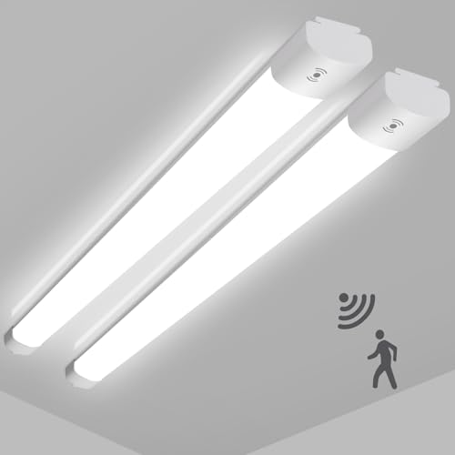 LEOEU 2 Stück 30W LED Feuchtraumleuchte mit Bewegungsmelder, 3300LM 90CM LED Röhre, IP65 Wasserdicht Kellerleuchte, Deckenlampe mit Bewegungsmelder fü