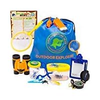 Outdoor Adventure Kit for Kids-20 pc Bug Catching & Explorer Kit-Binoculars-Compass-Magnifying Glass- Bug Catcher Set+Containers-Butterfly Net & Backpack-STEM Gift Set-Camping, Hiking, Boys & Girls