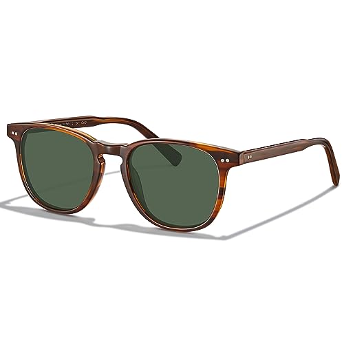 CARFIA Vintage Polarised Sunglasses for Men UV Protection Driving Glasses with Rectangular Acetate Frame