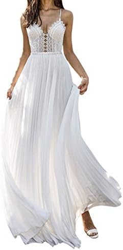 Aunimeifly Woman's Cute Sexy Backless Lace Hollow Out Spaghetti Strap Party Wedding Long Floor-Length Dress