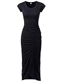 NEARKIN NKNKWBD801 Womens Cap Sleeve Figure Hugging Scoop Neck Shirred Maxi Dress Black US XL(Tag size 2XL)