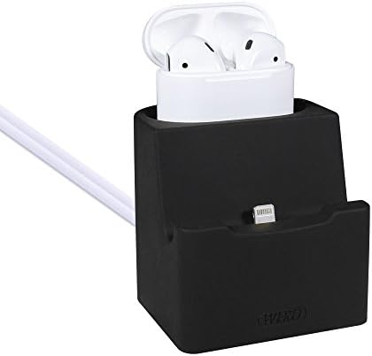 WERO AirPods and iPhone Charging Stand [with 2x Lightning Cables] Charger Cradle Holder Docking Station for Apple AirPods, iPhone X,8 plus/8/7 plus/7/6s Plus/SE/5S (Black Stand with Charging Cables)