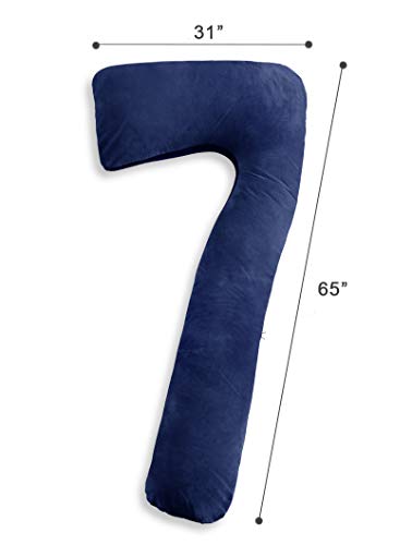 AngQi L Shaped Body Pillow with Navy Velvet Cover, Pregnancy Pillow, Great for Anyone