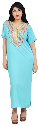 Moroccan Caftan Handmade Light Weight Cotton Embroidery Fits SMALL to MEDIUM Light Blue