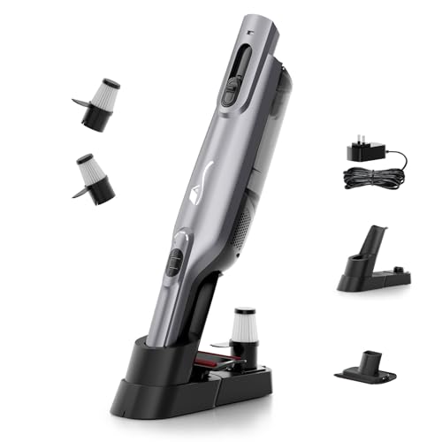Cordless Handheld Vacuum, Lightweight Portable Hand Vacuum Cleaner with LED Light,Rechargeable Hand Held Vacuum with Charging Dock, Powerful Suction for Office, Home,Car,Silver