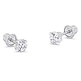 Sterling Silver Rhodium Plated 2mm Basket Set Stud Screwback Girls Earrings