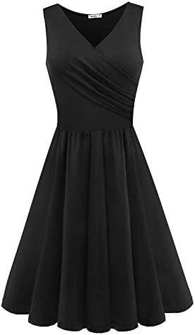 Yeslife Women's Elegant V-Neck Sleeveless Summer Casual Midi Dress