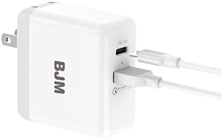 BJM 2-Port USB Fast Wall charger, 45.6W USB Type-C PD Charger with PD 3.0 and Quick Charge 3.0, Fast Travel Power Adapter for iPhone X/8/Plus, Macbook, Samsung Notebook and more (White+Gray, 2-Port)