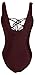 Women Monikini Swimsuit One Piece Sexy Cute Bathing Suits Lace-up U Back (L, Burgundy)