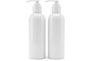 Medicinc Refillable Pump Bottles 250ml (Pack of 2) – White Plastic Dispenser Bottles for Lotion, Massage Oil, Shampoo & Liqui