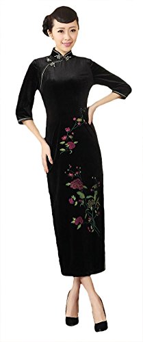 CK sky Women's Chinese Silk Cheongsam Long Qipao Dress