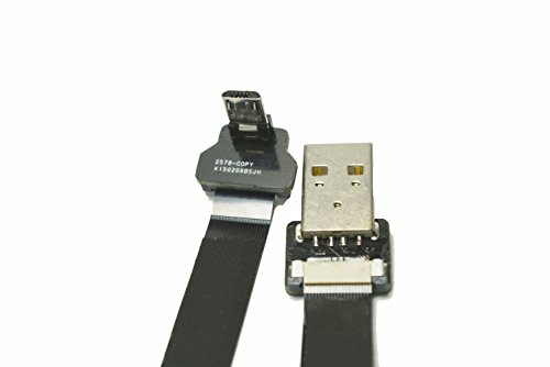 Short FPV Flat Slim Thin Ribbon FPC Cable Micro USB 90 Degree to Standard USB A for sync and Charging (15CM)