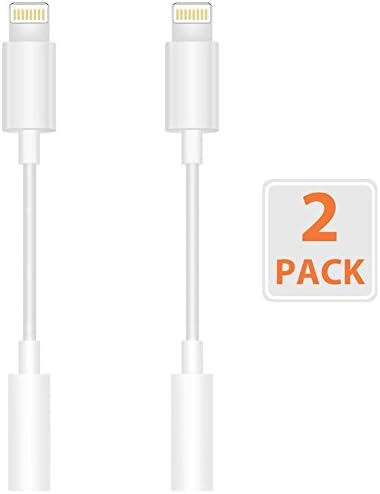 Headphone Adapter to 3.5mm earbuds Jack Adapter Earphone [ 2 Pack ] for Apple iPhone 7 and 7 Plus Lightning Connection Converter - White