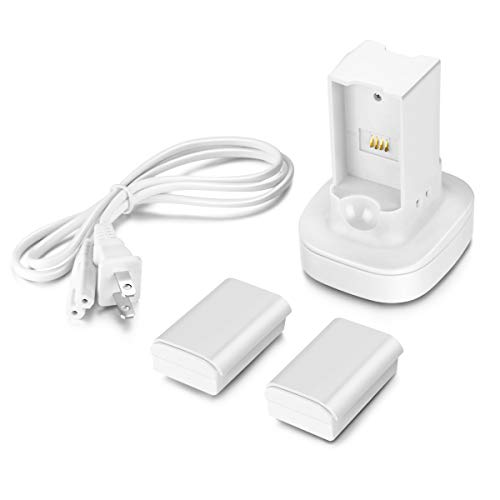 OBVIS for Xbox 360 2 Pack Rechargeable Battery Pack with Dual Charging Station Dock Charger Stand Base (White)