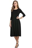 Misakia Women's 3/4 Sleeve Casual Loose Solid Midi T-shirt Dress (Black XL)