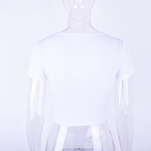 WM & MW Hot Sale Girls Womens Tops Short Sleeve Sexy V-Neck Button Henley White Crop Tops Club Blouse T-Shirt (Small, White)