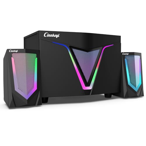 Altavoces PC 2.1 USB con subwoofer de 23 cm, satélites de 12 cm, entrada de audio 3.5 mm, sonido claro y potente para computadora y laptop/PC