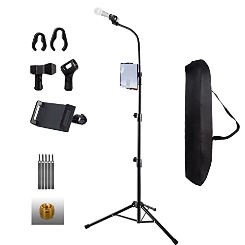 Gooseneck Microphone Stand with Phone Holder Clip, Microphone Tripod