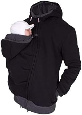 Hualieli 2 In 1 Multi-Function Kangaroo hooded Dad Men's Sweater With Baby Carrier Pocket Men's Fleece For Daddy Daily use to take care of baby