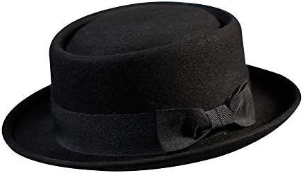 Pork Pie Hat-100% Wool Felt Men's Porkpie Hats Flat Mens Fedora Top Classic Bowknot Telescope Cap