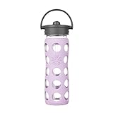 Lifefactory 16-Ounce BPA-Free Glass Water Bottle with Straw Cap and Silicone Sleeve, Lilac
