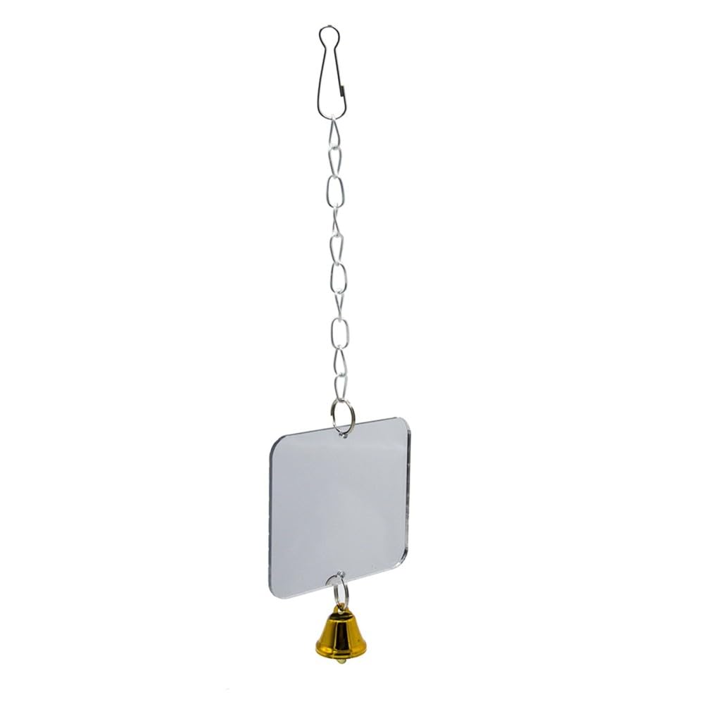 Bird Cage Hanging Mirror, Bird Acrylic Mirror With Bell for Parrot Cockatiel Parakeet Cockatiel