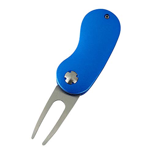Myartte Golf Divot Repair Tool,Foldable Divot Tool, Stainless Steel Switchblade with 2 PCS Detachable Golf Ball Marker Pop-up Button (Blue Clover)