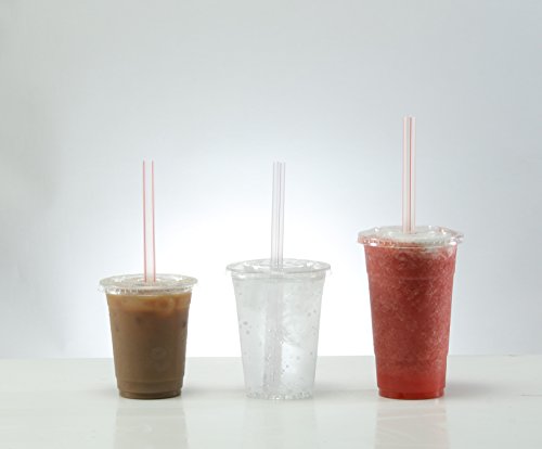 Set of 200 16oz Clear Plastic Cups with Flat Lids, Smoothie Wide Large Straw, Cold Smoothie Iced Coffee Cup with Lids, Great for Cocktail, Juice, Teas, Clear Frozen Drink Beverage (16oz, Flat)